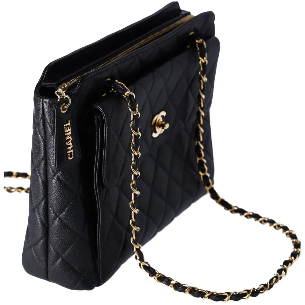 Chanel Classic Front Pocket Small Chain Shoulder Tote Quilted Caviar Leather - Picture 7 of 11